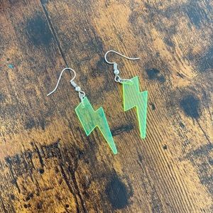 Lightning, bolt yellow greenish earrings